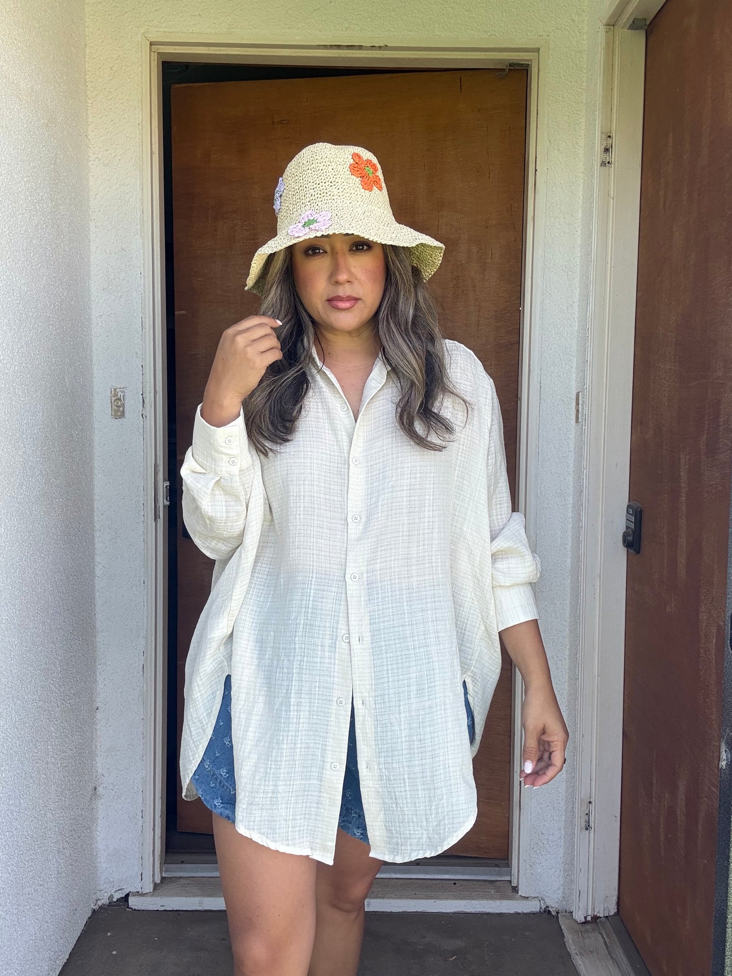 Essencial Oversized Button Up Top- Oatmeal