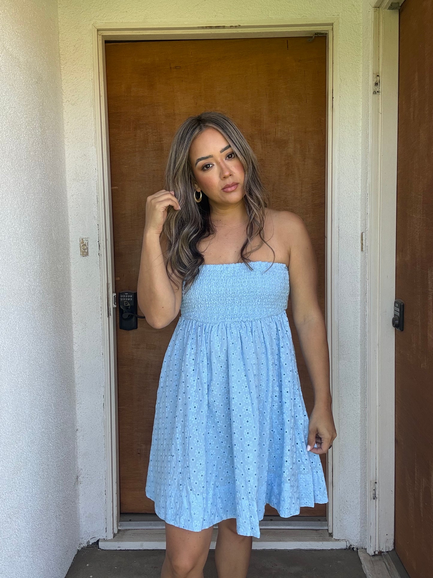 Dean Mini Eyelet Dress- Sky Blue