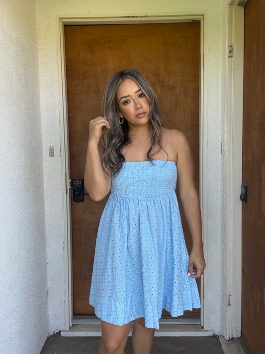 Dean Mini Eyelet Dress- Sky Blue