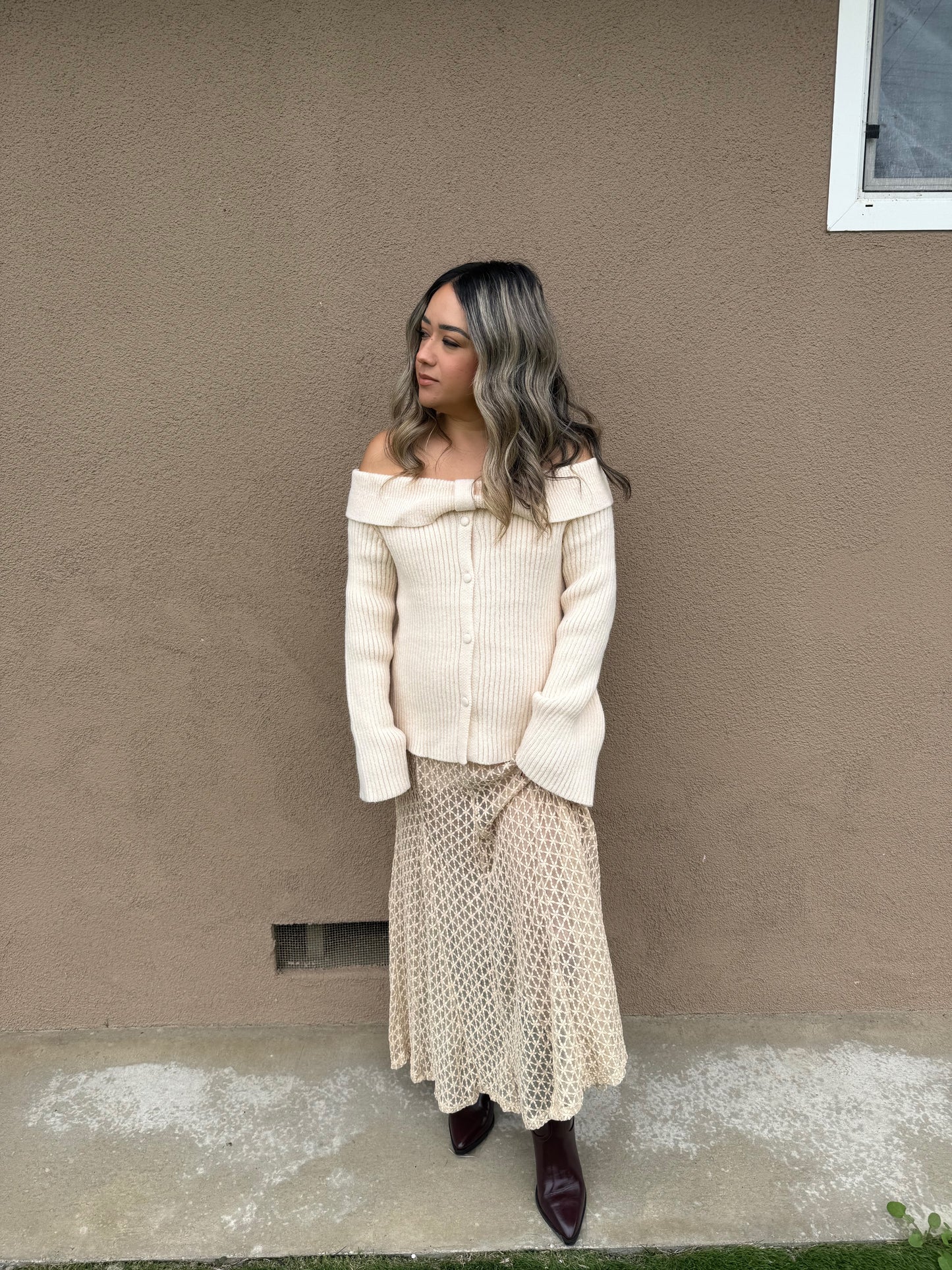 Champagne Sheer Floral Maxi Skirt