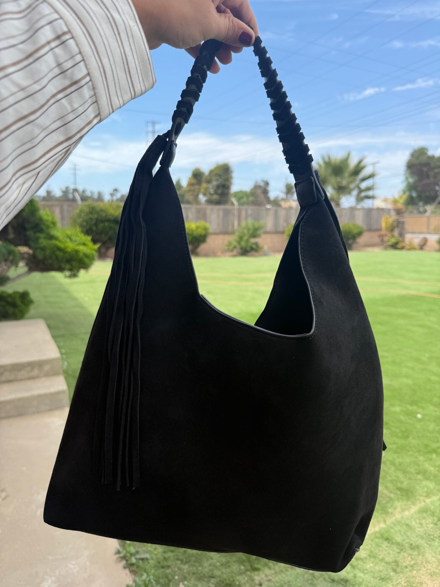Dallas Large Hobo Fringe Bag- Black