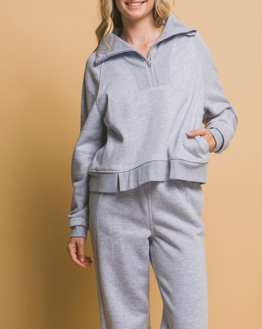 Lulu Heather Grey Half Zip Sweater