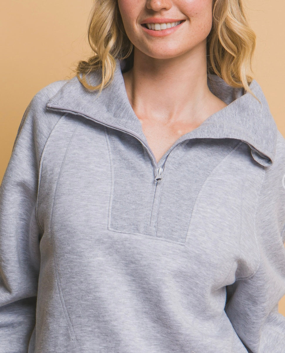 Lulu Heather Grey Half Zip Sweater