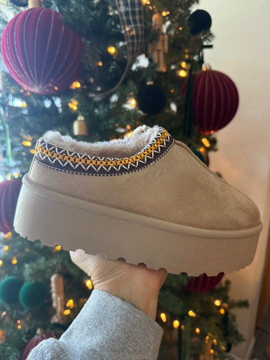 The Cozzy Girl Platform Slipper- Beige