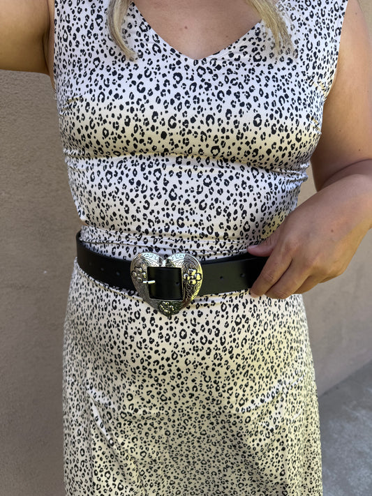 Cora Heart Belt- Silver/Black