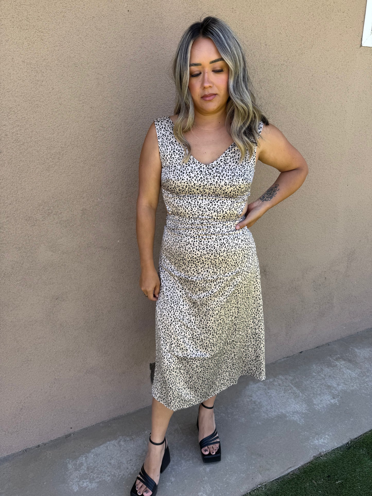 Mariel Leopard Satin Cutout Dress