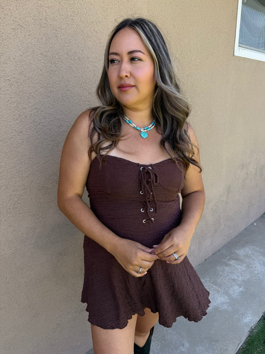 Valeria Mini Eyelet Dress- Chocolate