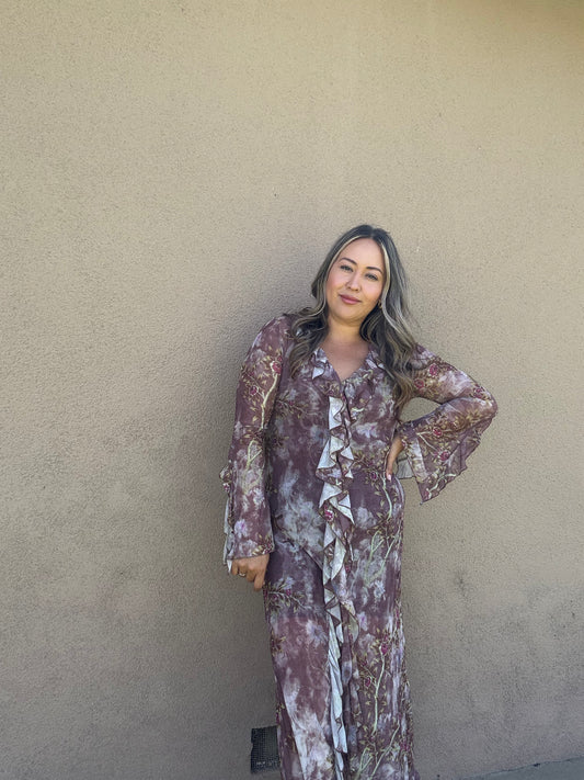 Espresso Sheer Ruffled Cardigan/Dress