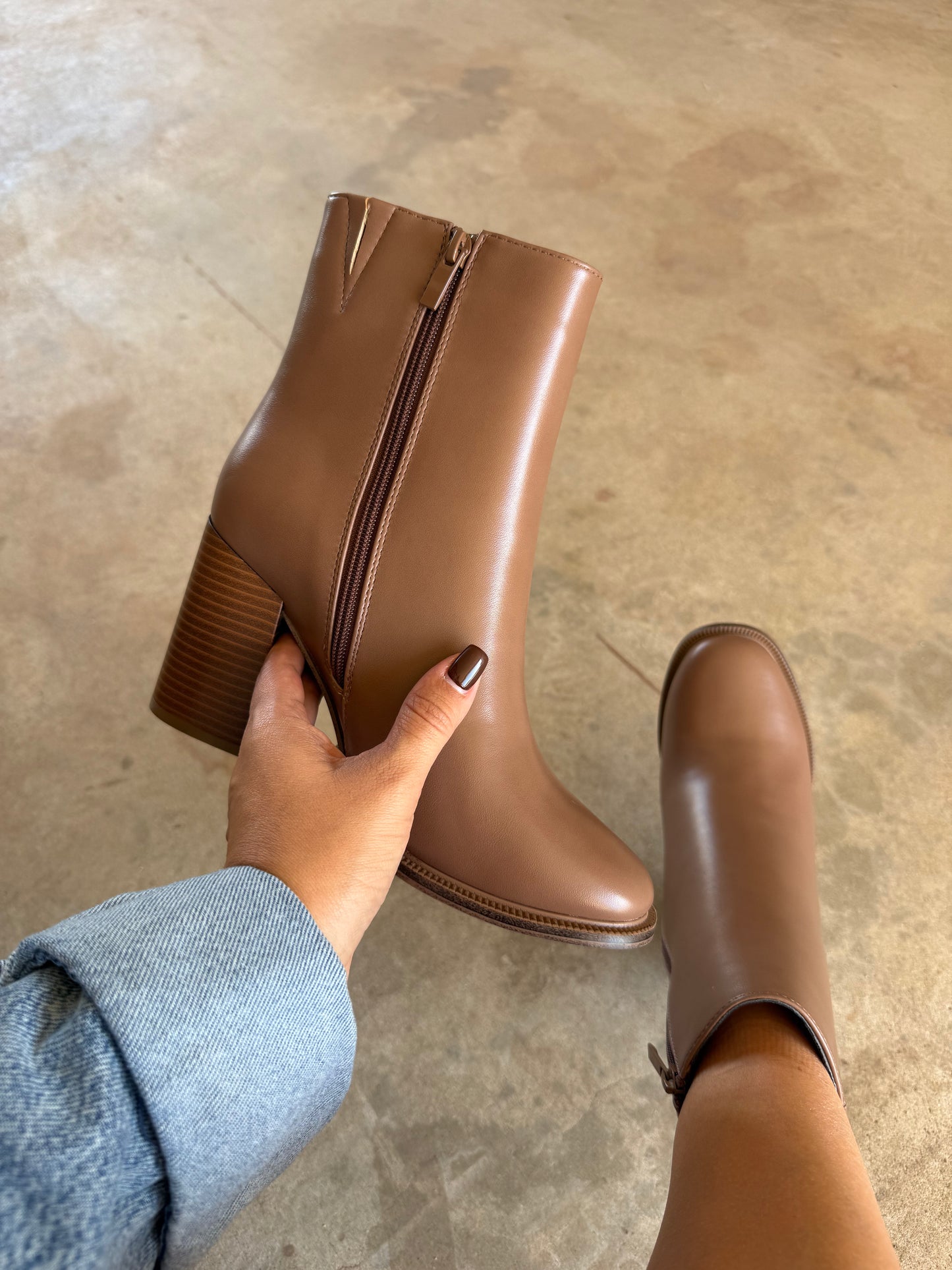 Cami Block Heel Ankle Bootie- Taupe