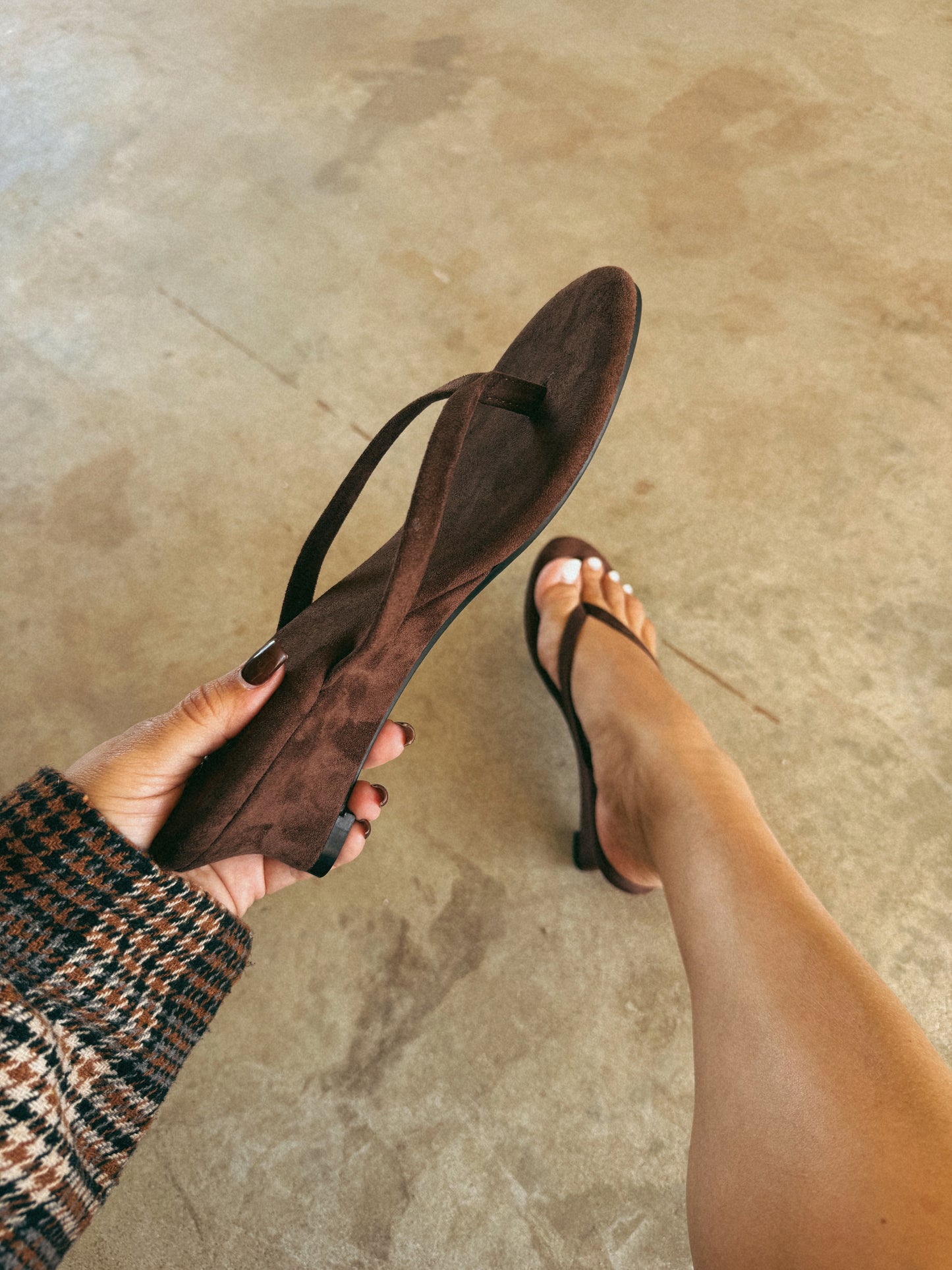 Chylee Suede Mini Wedge Heel- Chocolate