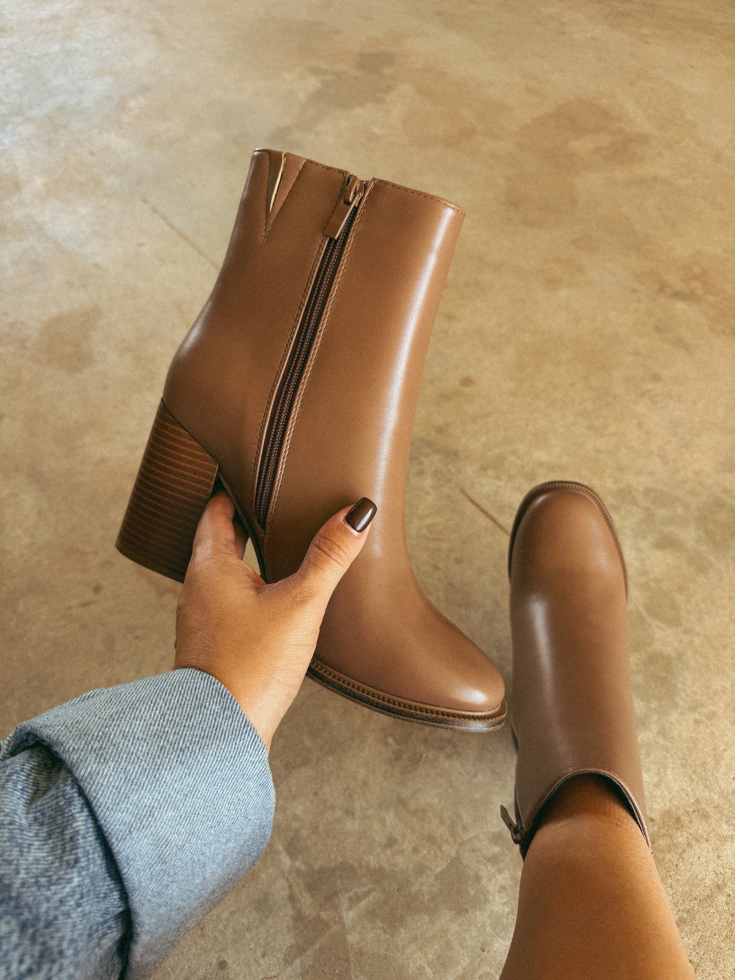 Cami Block Heel Ankle Bootie- Taupe