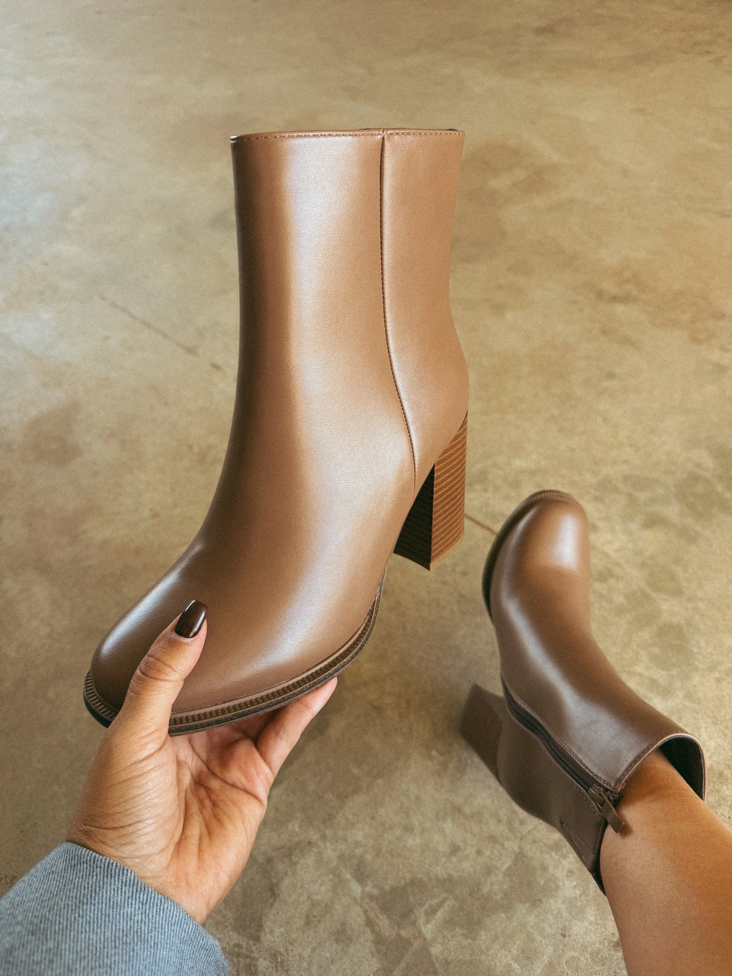 Cami Block Heel Ankle Bootie- Taupe