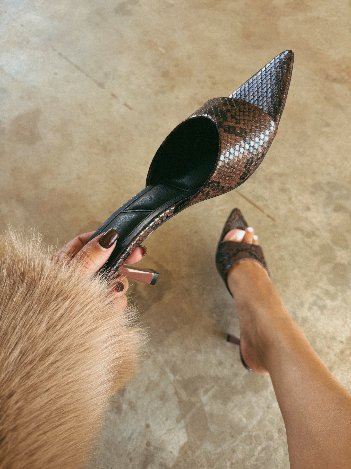 Susan Pointed Open Toe Kitten Heel- Snake