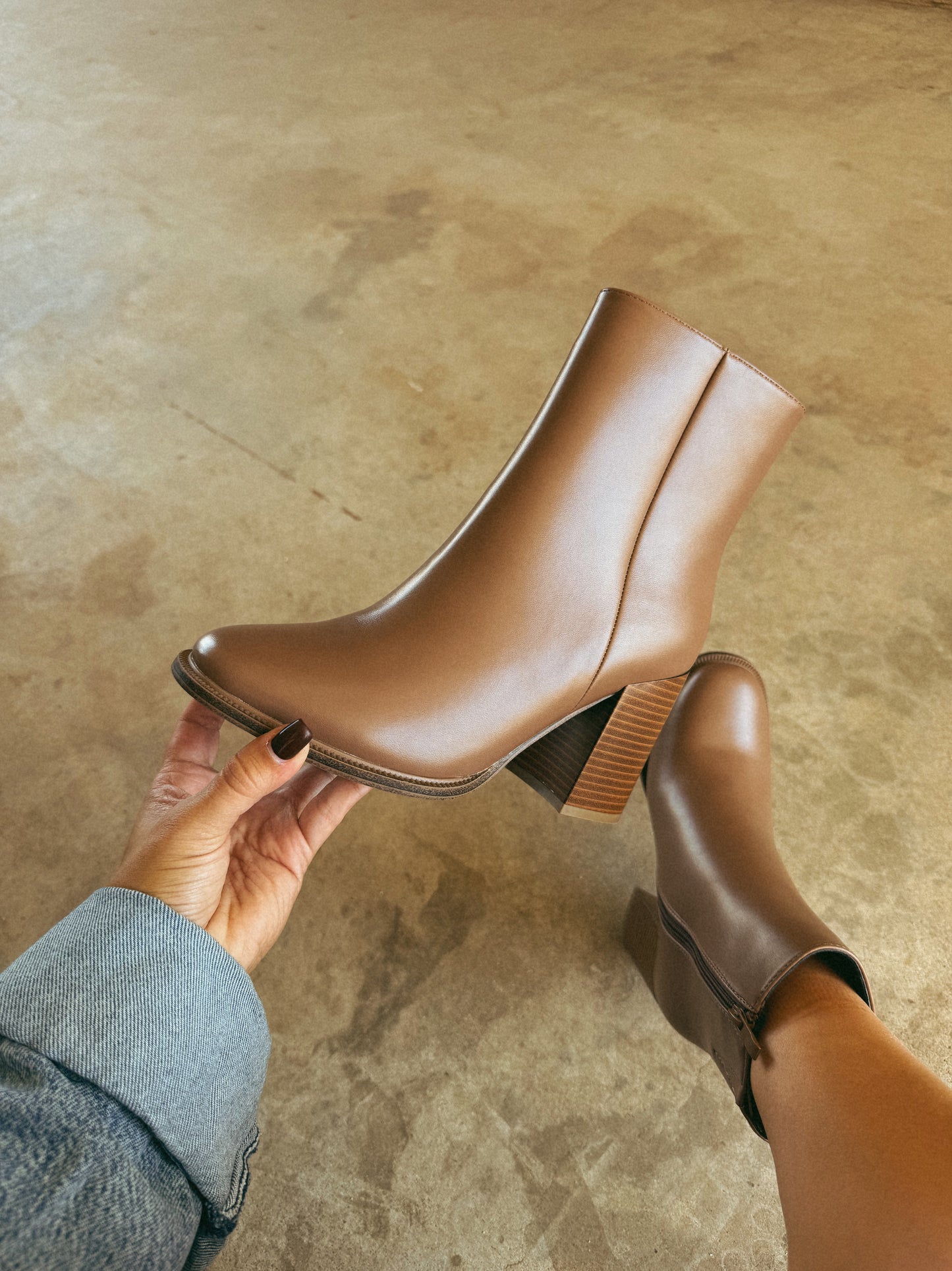 Cami Block Heel Ankle Bootie- Taupe