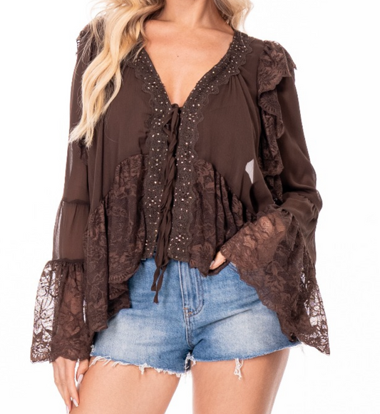Hayrides Sequin Boho Top